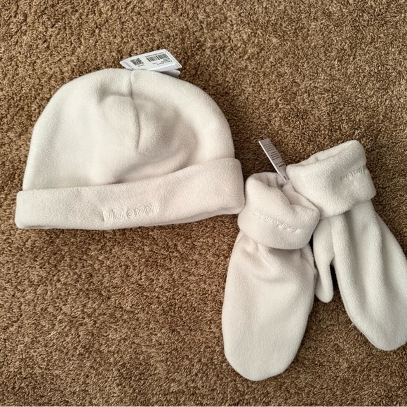 lululemon athletica Accessories - Lululemon White Fleece Beanie and Mittens Bundle